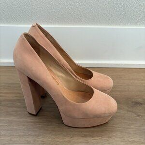 ** SCHUTZ Nude Suede Platform Heels Block Heel Round Toe 7.5B